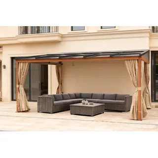 Anbaupavillon KONIFERA "Bilbao, Terrassenüberdachung", braun (braun, braun), B/H/T: 480cm x 240cm x 362cm, Pavillons, Anbaupavillon, verschiedene Maße, ohne Seitenteile