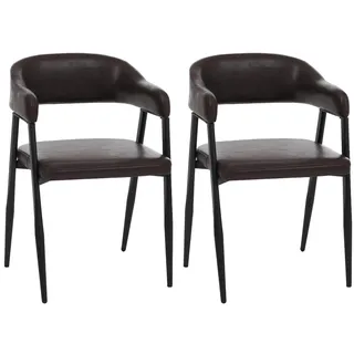 Mendler 2er-Set Esszimmerstuhl HWC-P29, Küchenstuhl Lehnstuhl Polsterstuhl, Industrial Retro Vintage Kunstleder ~ dunkelbraun