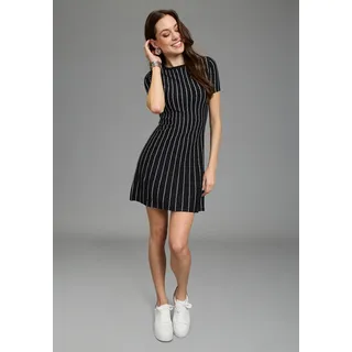 Strickkleid BRUNO BANANI, Damen, Gr. 38, N-Gr, schwarz, Strick, Obermaterial: 70% Viskose, 30% Polyamid, gestreift, figurbetont mini, Rundhals, Kleider Strickkleid, mit monochromen, vertikalen Streifen-Design
