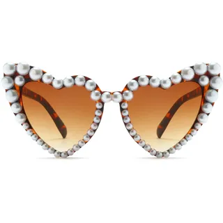Long Keeper Retro Herz Sonnenbrille Perle - Vintage Sonnenbrille Damen Herzform mit Perlen Vintage Herzbrille Party Aesthetic UV400 Schutz