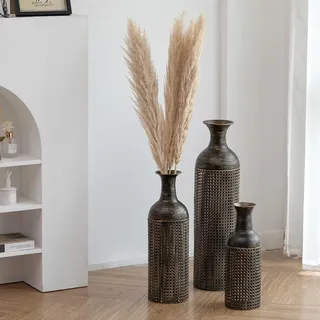 Sziqiqi Bodenvase Schwarz für Wohnzimmer: Extra Große 68/51/41cm Metall Dekorative Vase für Pampasgras - Moderne Groß für Schlafzimmer und Büro