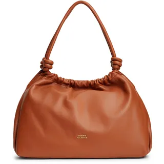 Hobo TOMMY HILFIGER "TH SOFT LEATHER HOBO", Damen, Gr. B/H/T: 38cm x 29cm x 12cm, cognac, Leder, Taschen Hobo, Damen Handtasche, Schultertasche, Umhängetasche mit goldfarbenem Logo