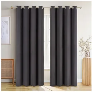 Blumtal Verdunklungsvorhänge 2er Set - Thermovorhang Hitzeschutz - Vorhang Blickdicht mit Ösen - Gardinenschals mit Schlaufen - Lärmschutzvorhang - Gardinen 138x117 cm - Curtains - Anthrazit