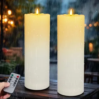 Ketom 2 Stück 10cm x H30cm LED Kerzen mit Timerfunktion, LED Kerzen Outdoor Groß, Wasserdichte Flammenlose Batterie Scheinkerze mit Fernbedienung für Camping, Home Deco(Weiß, Ohne Batterien)