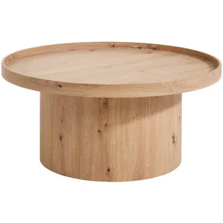 Carryhome Couchtisch , Wildeiche , Holzwerkstoff , rund , Sockel , 78x35x78 cm , einfacher Aufbau , Wohnzimmer, Wohnzimmertische, Couchtische, Couchtische rund