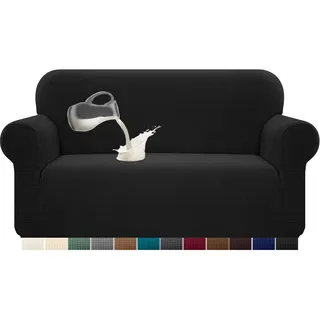 Granbest Stretch Wasserdicht Sofabezug 1 Stück Sofahusse Spandex Jacquard Elastische Couchbezug mit Anti-Rutsch-Schaumstoffe (2 Sitzer, Schwarz)