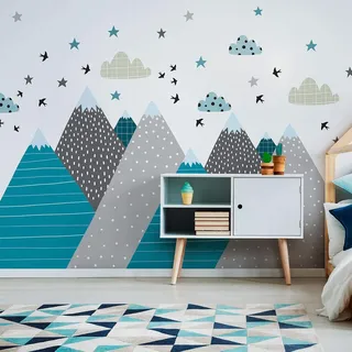 Wandaufkleber, selbstklebend, für Kinder, Riesen-Dekoration, skandinavische Berge für Kinderzimmer, Janeka, 105 x 215 cm