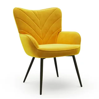 COLAMY Esszimmerstühle mit Armlehnen, Stühle Esszimmer mit Rückenlehne, Polsternder Küchenstühle Gepolstert mit Wingback, Dining Chairs mit Holzbeinen für Esszimmer, Küche, Restaurant, Gelb