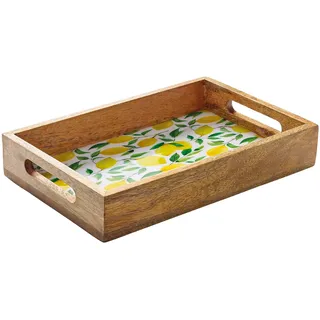 Zassenhaus Tablett Lemon aus widerstandsfähigem Mangoholz, 30,5 x 20 x 5,5 cm, rutschfeste Füße, modernes Farbdekor, dekoratives Serviertablett für Küche und Wohnbereich, Naturholz-Maserung