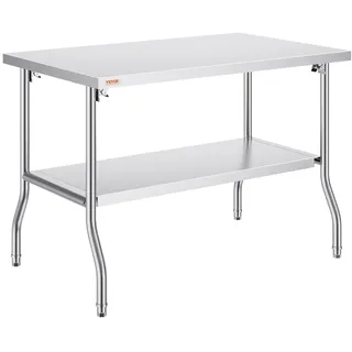 VEVOR Kommerzieller Arbeitstisch, 1220 x 762 mm, Klappbarer Kommerzieller Vorbereitungstisch, Doppelregal-Klapptisch aus Edelstahl, Küchenarbeitstisch mit 350 kg Traglast, Silberfarbene Kücheninsel
