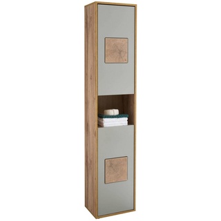 Stella Trading Hochschrank Hellgrau, Eiche Wotan - Badezimmerschrank Bad Schrank mit viel Stauraum - 40 x 190 x 30 cm