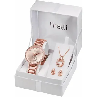 Firetti Quarzuhr, (Set, 4 tlg., inkl. Ohrstecker und Kette mit Anhänger), Armbanduhr, Damenuhr, Glassteine, ideal auch als Geschenk, rosegold