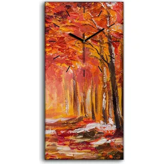 Dekor Leinwand Uhr Wandbilder 30x60 Malerei Wald Bäume Blätter Herbst Natur - schwarze Hände - Rot
