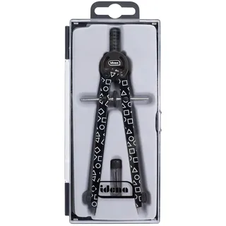 IDENA 20166 - Zirkel Style Geometric mit Mitteltriebrad, Schnellverstellzirkel im Etui, inkl. zwei Ersatzminen in Dose