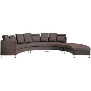 Beliani 7-Sitzer-Sofa mit Ottomane Echtleder, Kunstleder Braun Rotunde , Leder , U-Form , 448x76x236 cm , Wohnzimmer, Sofas & Couches, Wohnlandschaften, Wohnlandschaften in U-Form