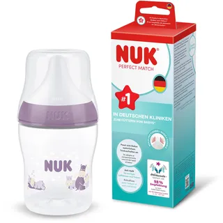 NUK Perfect Match Babyflasche | 0+ Monate | 150 ml | Anti-Kolik-Babyflasche | PP | Temperature Control Anzeige | Nilpferd | 1 Stück