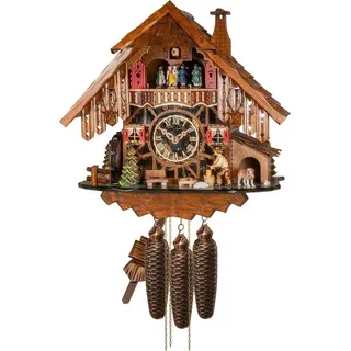 Engstler - 2871/8_MT - Kuckucksuhr - 8-Tag-Kettenzugwerk - Nussbaum - mit Musik mit Tanzpaar - 35 cm