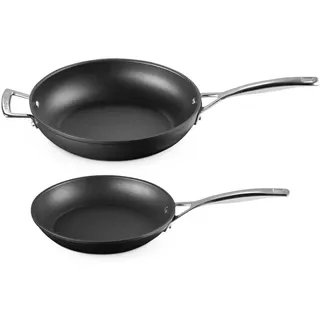 Le Creuset Aluminium-Antihaft-Flachpfannen-Set, 24 cm und 28 cm, geeignet für alle Herdarten inkl. Induktion, anthrazit/silber, 51802000010002