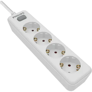Philips SPN1142WA/10 - Steckdosenleiste de 4 Schuko-Steckdosen, Mehrfachsteckdosen, Diebstahlverlängerung, Überspannungsschutz für Kinder, Ein/Aus-Schalter, Cable 2 Meter - Farbe White - Weiß