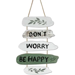 Dazzlewall 5Pcs Inspirierendes Wanddeko Wandbild mit Spruch Don't Worry Be Happy, Rustikale Boho Botanisches Olivenblätter Holzbild für Wohnzimmer Schlafzimmer Tür Deko 33x24 cm