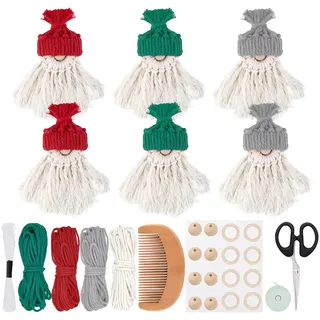 Scinzene Makramee Weihnachten Set - (Baumwollgarn In 4 Farben & 8 Holzringe & 8 Holzperlen), Makramee Set Weihnachten, Weihnachtsdeko Zum Selbermachen, Für Weihnachtsbaum Deko, Weihnachtsdeko