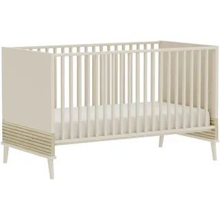 Paidi "EEFJE 70x140cm in Beige, umbaubares Kinderbett mit Massivholz", Gitterbett 4-fach höhenverstellbar, entnehmbare Sprossen, Juniorbett, cashmere, beige, groovy, oak),