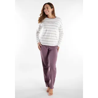 Pyjama TOM TAILOR "Zaria", Damen, Gr. 40L, lila, Single Jersey, Obermaterial: 95% Baumwolle, 5% Elasthan, lang, Rundhals, gerader Abschluss, Homewear-Sets Pyjama, gestreiftes Oberteil, mit Rundhalsausschnitt und langem Arm, Topseller