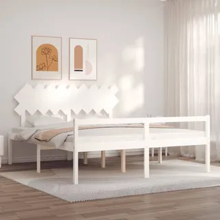 The Living Store Seniorenbett mit Kopfteil Weiß Super Kingsize Massivholz - Weiß