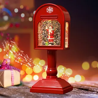 Weihnachtsdeko Laterne,Weihnachts Schneekugel Laterne mit Musik,Weihnachten Deko,Retro-Mailbox Weihnachtslaterne mit Glitzernde Schneekugel Nachtlicht,USB und Batteriebetrieben für Kamins Tischdeko