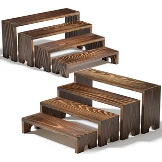 FUSHITON 2er-Set Etagere aus Massivholz, 4-stufig & stapelbar - Präsentationsregal für Cupcakes, Desserts, Parfum, Make-up, Schmuck, Figuren & Sammlerstücke in Küche, Wohnzimmer, Bad oder für Partys