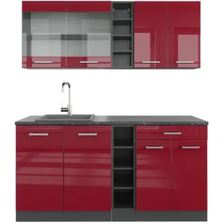 Vicco Küchenzeile R-Line 160 cm Rot Hochglanz/Anthrazit