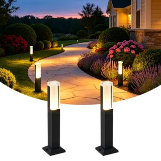 ZTWLEED 2er LED Wegeleuchten Außen,6W 60CM Gartenleuchten mit Strom | Warmweiß 3000K,IP65 Wasserdicht Gartenbeleuchtung Pollerleuchte Außen für Rasen Terrasse Weg Garage,Schwarz 110-240V