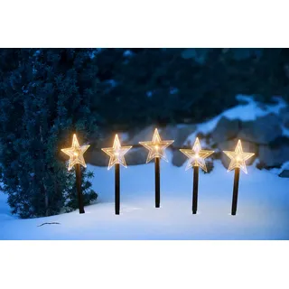 ic winterworld LED Stern Gartenstecker Kunststoff B:190cm H:35cm inkl. Timerfunktion schwarz