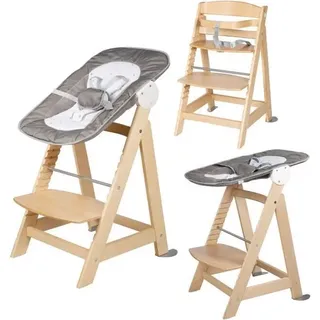 Hochstuhl 2 in 1 Roba Born Up, Holz Natur, Babywippe mit Liegefunktion, Sternenmuster, Ab Geburt, Verstellbar bis 70 kg - Bunt