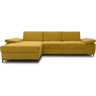 DOMO. collection Ecksofa Curacao, Schlafsofa mit Federkern und Armlehnfunktion in L-Form, Couch mit Schlaffunktion, Sofa, Polsterecke 297 x 160 x 84 cm (BxTxH), senf (gelb)