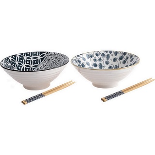 lachineuse - Set mit 2 Schüsseln im japanischen Stil, blau, 20,5 cm – XXL-Format – Reisschüsseln, Frühstück & Suppe – Traditionelle Zen-Motive – asiatische japanische Schüssel – Geschenk Geschirr