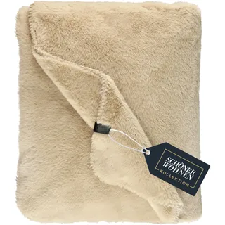 SCHÖNER WOHNEN Kuscheldecke flauschig - Warme Kunstfelldecke 130x170 beige - Weiche Wohndecke für Couch & Wohnzimmer - ÖkoTex plüsch Plaid als Sofadecke - Blanket kuschelig für Herbst & Winter