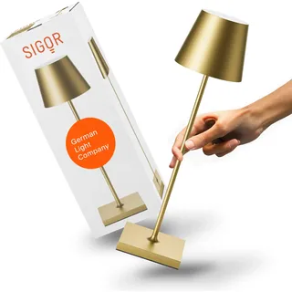 SIGOR Nuindie 2.0 LED Akku-Tischlampe, goldfarben | Dimmbar • Indoor & Outdoor • IP54 • 38 cm • USB-C • 12 h Leuchtdauer