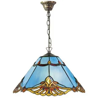 Casa Padrino Tiffany Hängeleuchte im Jugendstil Blau / Mehrfarbig Ø 40 x H. 92 cm - Handgefertigte Pendelleuchte aus Glas und Metall