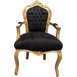 Casa Padrino Barock Esszimmerstuhl Schwarz / Gold mit Armlehnen Mod2 Antik Stil - Schwarz