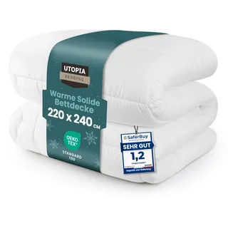 Utopia Bedding Bettdecke 220 x 240 cm, Ganzjahresdecke 370 GSM Füllung, atmungsaktive Schlafdecke, Steppdecke, Super Weiche Kuschelige (Weiß)