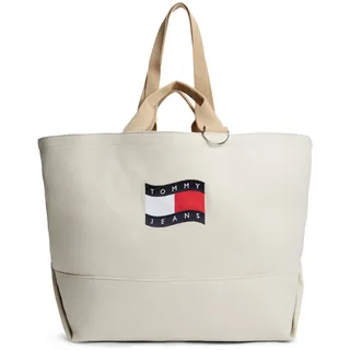 Tommy Jeans Tragetasche "TJW WAVE FLAG MED TOTE" Unisex Tragetasche, Umhängetasche, Shopper, Henkeltasche im Used-Look, beige