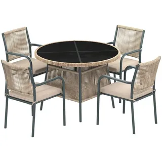 Modfu Gartensets aus Eisen, Polyester & Sicherheitsglas 110x110x74 cm in Beige , Metall , Gartenmöbel, Gartengarnituren, Gartenmöbel-Sets