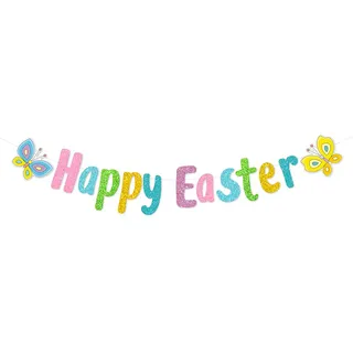 Gleemix Happy Easter Ostergirlande, Easter Decoration Ostern Deko, Osterdeko Modern Girlande Party Deko, Bunt Oster Deko Papiergirlande, Osterdeko Zum Aufhängen,Türkranz Frühling Blumengirlande Banner