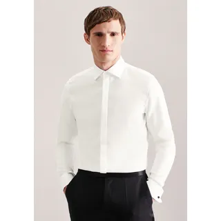 Smokinghemd SEIDENSTICKER "Shaped", Herren, Gr. M (40), normale Ärmellängen, beige (ecru), 100% Baumwolle, unifarben, tailored fit, Umschlagmanschette, Hemden Smokinghemd, Shaped 1/1 Kentkragen Uni