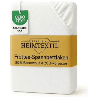 EXKLUSIV HEIMTEXTIL Frottee Spannbettlaken 140-160 x 200 cm 80% Baumwolle, 20% Polyester Öko - Tex Zertifiziert, Markenqualität, Matratzenhöhe bis 25 cm, Weiss