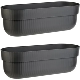 Engelland - 2 x Blumenkasten, Blumentopf, Farbe: Anthrazit, Pflanzkasten mit Wasserspeicher/Drainagesystem und Abstandshalter, 50 cm, PP-Kunststoff, Balkonkasten, länglich, formstabil