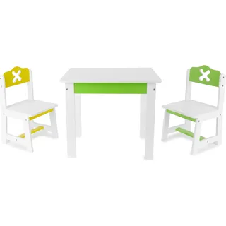 Bieco Kindersitzgruppe Frühling aus Holz, 3er Set | Sitzgruppe Kinder | Kindertisch mit Stühle | Spieltisch Baby | Kindersitzgruppe Holz | Safety 1st | Kinderstuhl und Tisch | Sitzhocker Kinder - Weiß