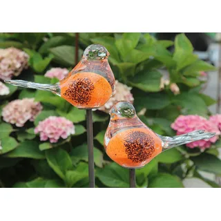 Bornhöft 2er Set Gartenstecker Glasvogel Deko Beetstecker Handarbeit Skulptur Vogel 1 (Orange Schwarz)