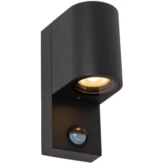 LUCIDE Wandstrahler GU10 Metall IP65 mit Bewegungsmelder schwarz